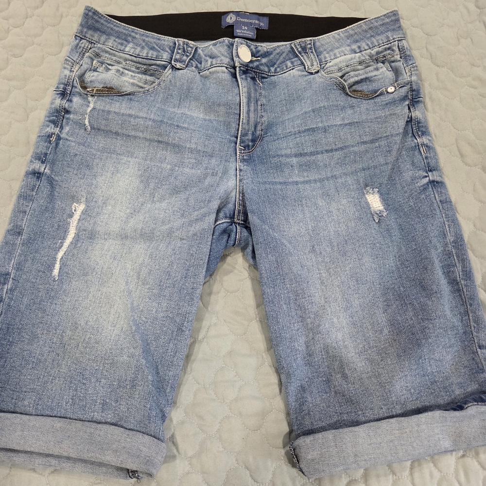 Democracy Light Blue Distressed Denim Shorts